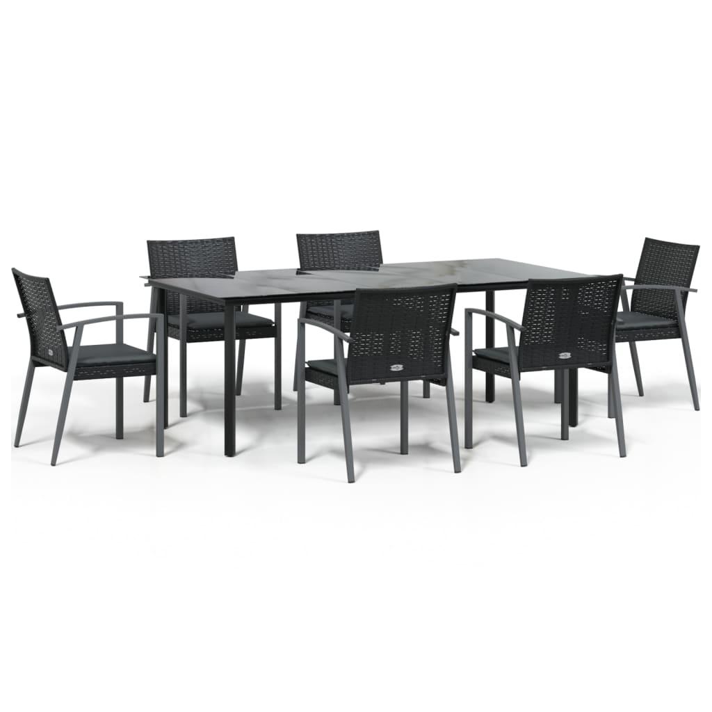 7 Piece Garden Dining Set with Cushions Poly Rattan and Steel