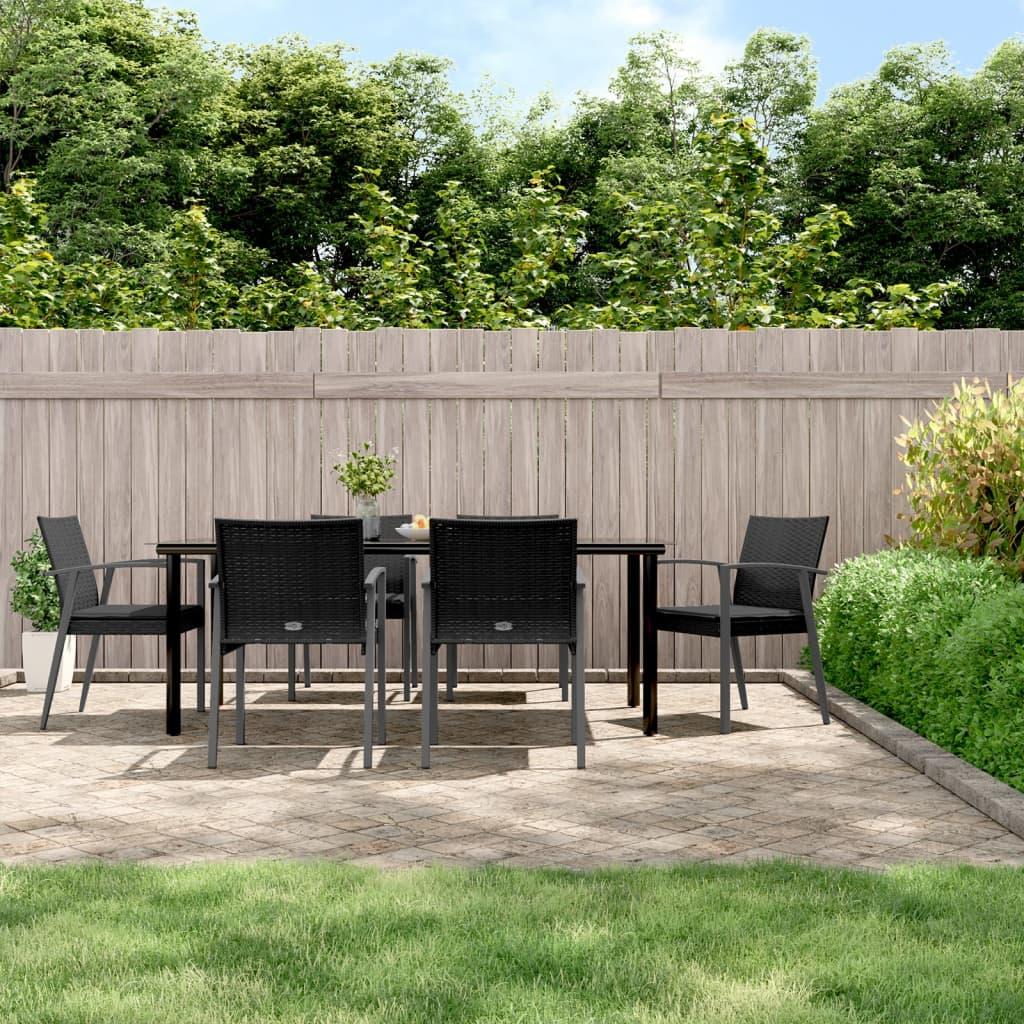 7 Piece Garden Dining Set with Cushions Poly Rattan and Steel