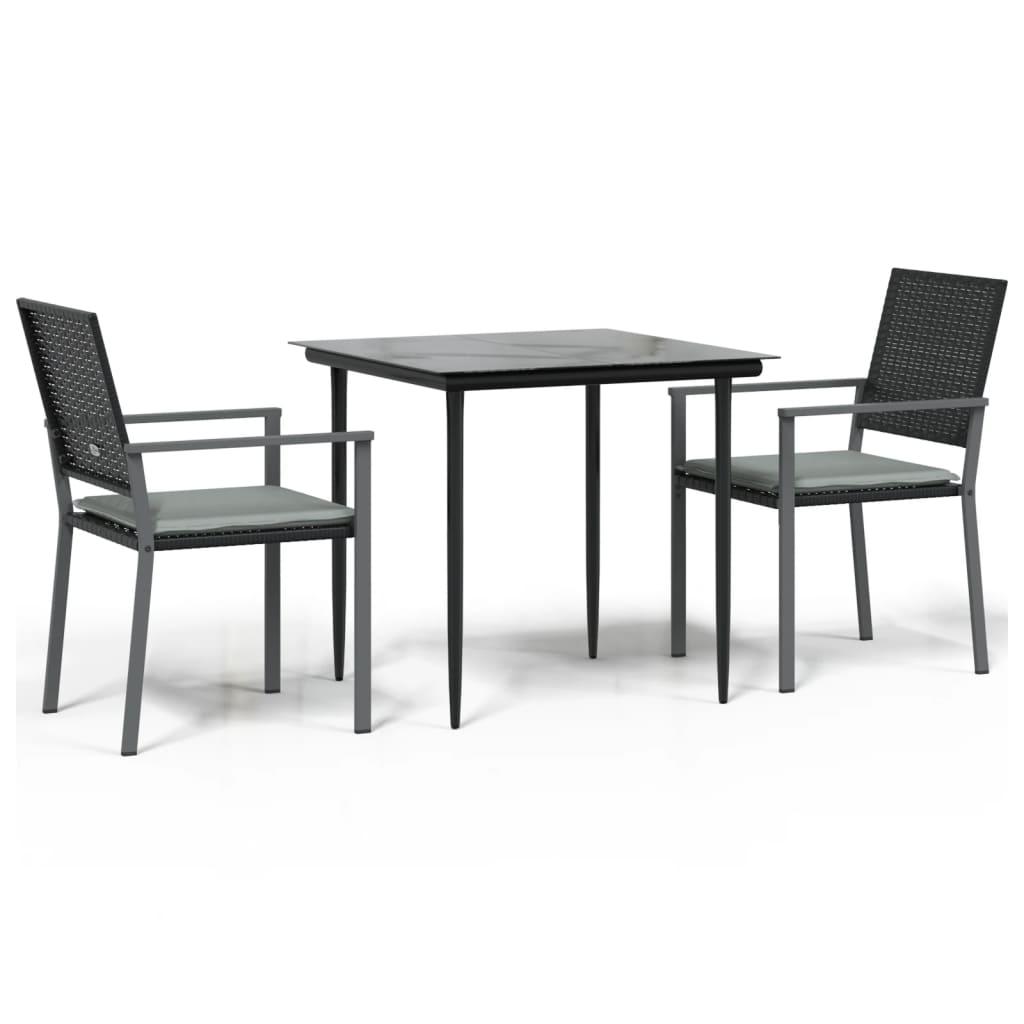 3 Piece Garden Dining Set with Cushions Poly Rattan and Steel