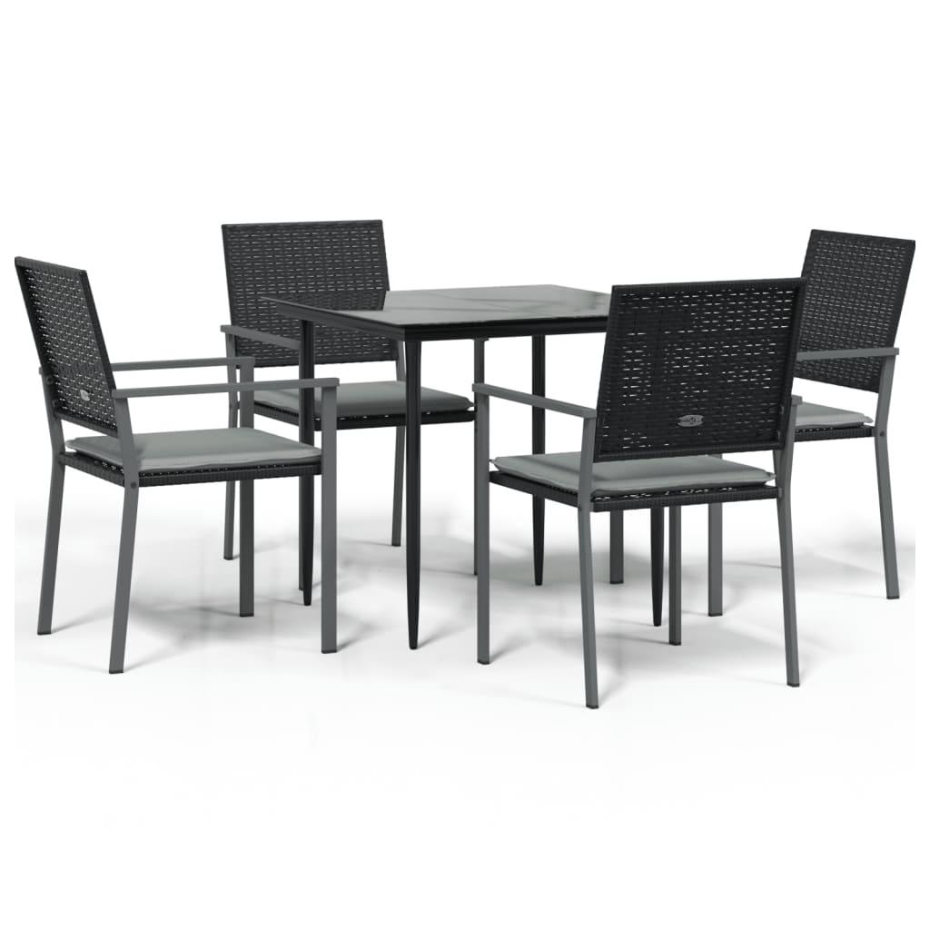 5 Piece Garden Dining Set with Cushions Poly Rattan and Steel