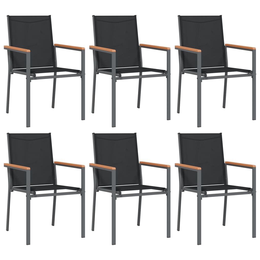 7 Piece Garden Dining Set Black Textilene and Steel