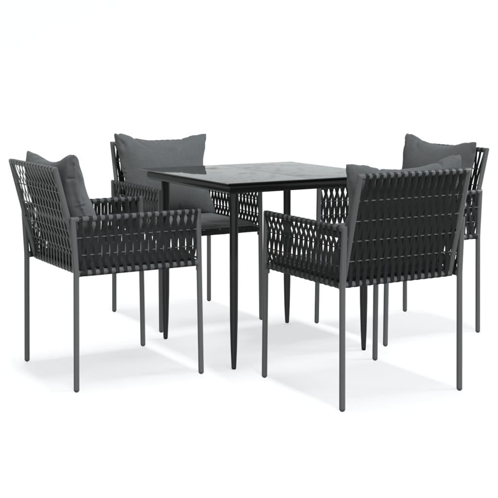 5 Piece Garden Dining Set with Cushions Poly Rattan and Steel