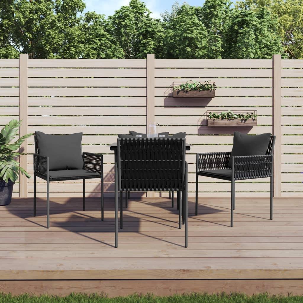 5 Piece Garden Dining Set with Cushions Poly Rattan and Steel