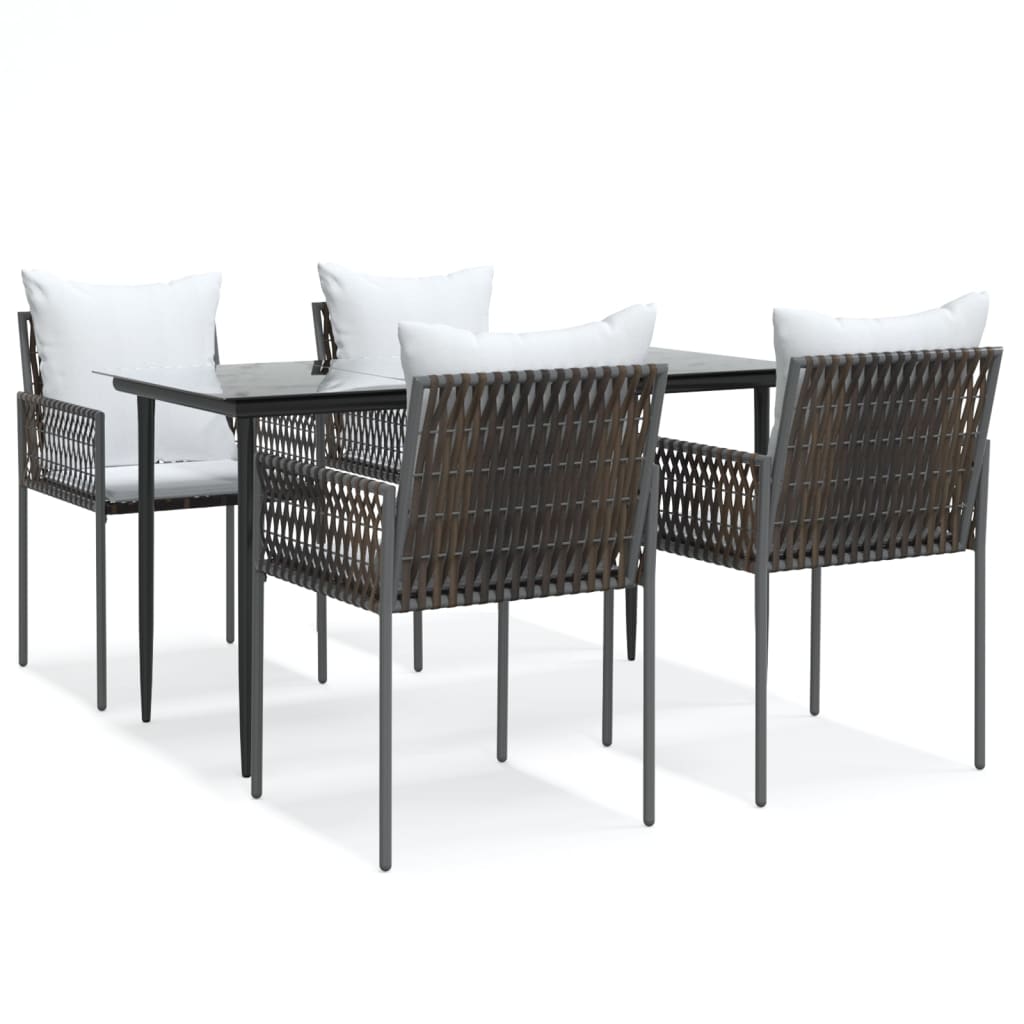 5 Piece Garden Dining Set with Cushions Poly Rattan and Steel