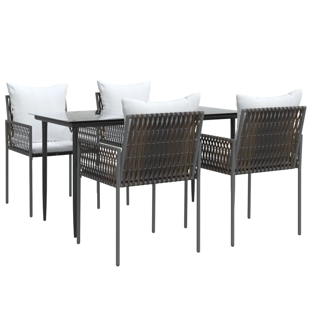 5 Piece Garden Dining Set with Cushions Poly Rattan and Steel