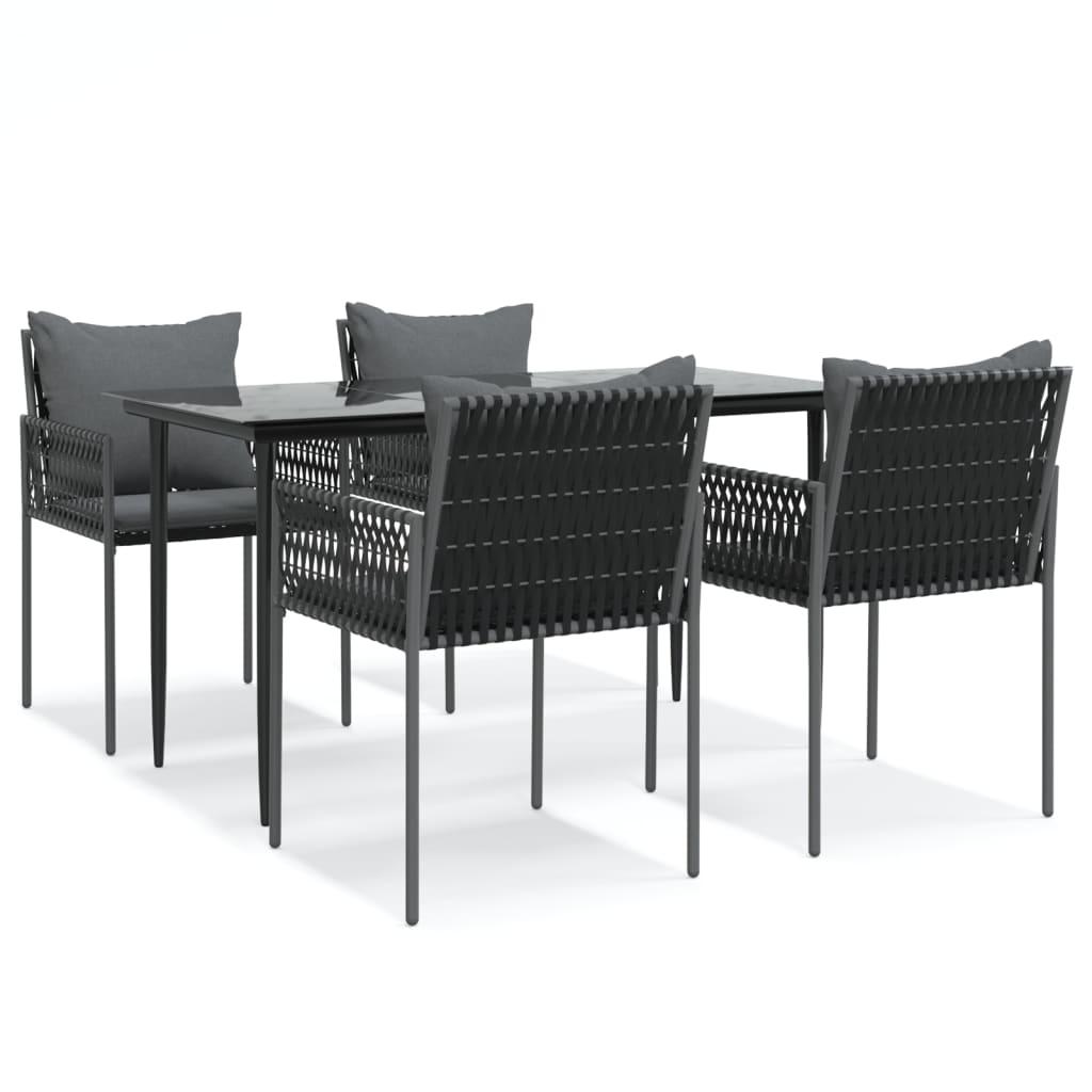 5 Piece Garden Dining Set with Cushions Poly Rattan and Steel