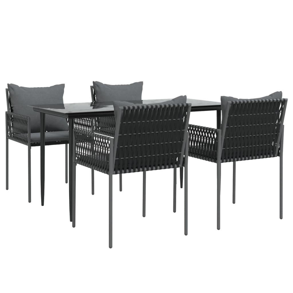 5 Piece Garden Dining Set with Cushions Poly Rattan and Steel