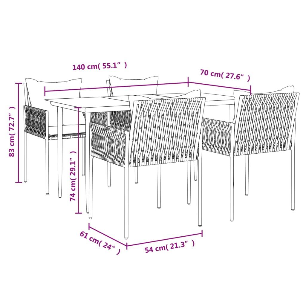 5 Piece Garden Dining Set with Cushions Poly Rattan and Steel