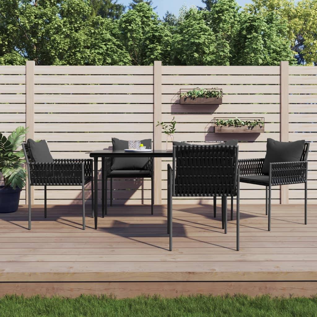 5 Piece Garden Dining Set with Cushions Poly Rattan and Steel