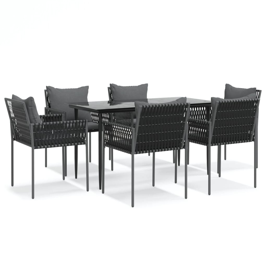7 Piece Garden Dining Set with Cushions Poly Rattan and Steel