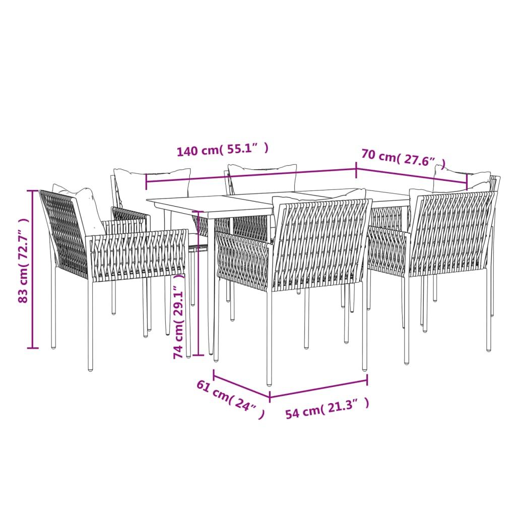 7 Piece Garden Dining Set with Cushions Poly Rattan and Steel