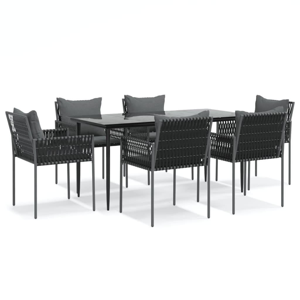 7 Piece Garden Dining Set with Cushions Poly Rattan and Steel