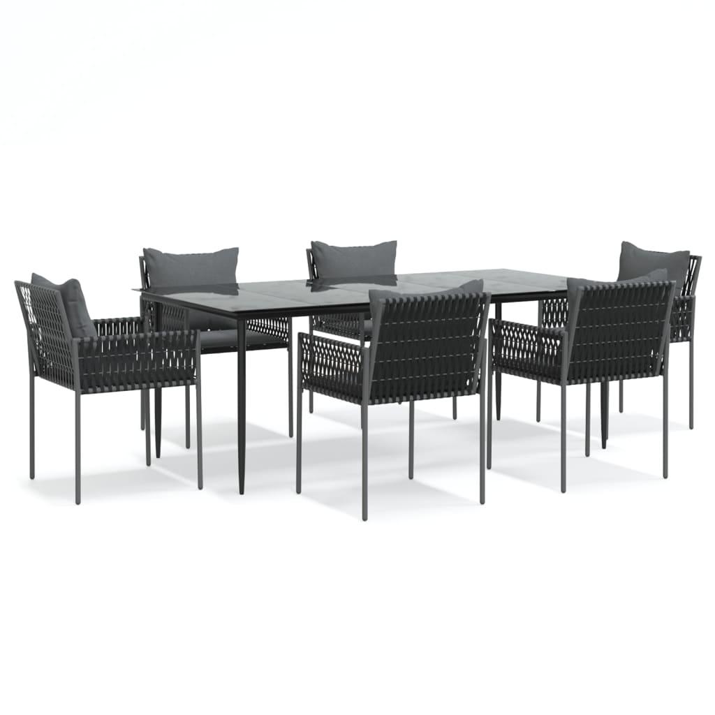 7 Piece Garden Dining Set with Cushions Poly Rattan and Steel