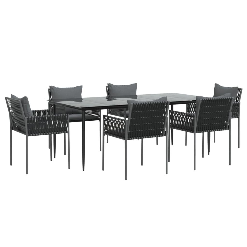 7 Piece Garden Dining Set with Cushions Poly Rattan and Steel