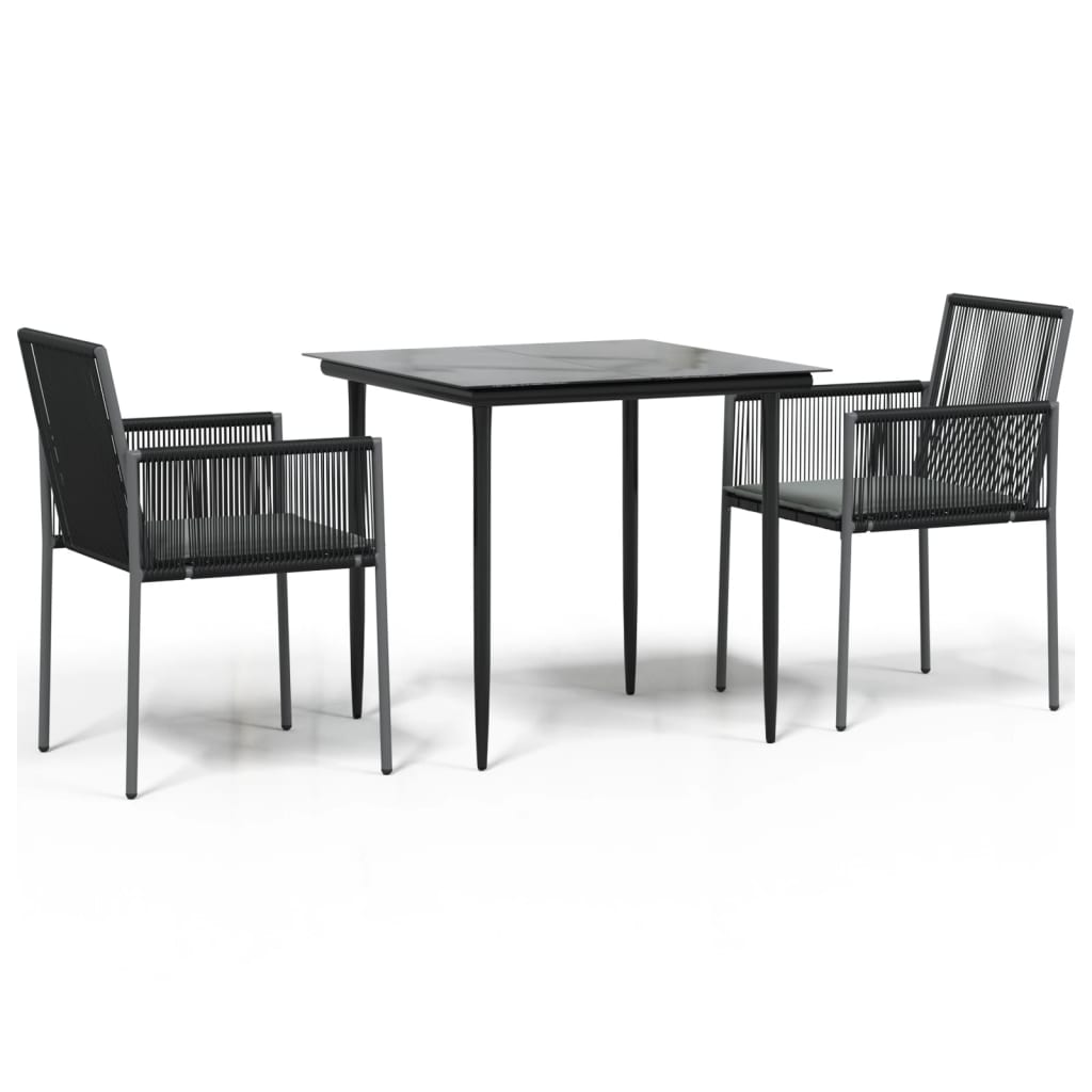 3 Piece Garden Dining Set with Cushions Black Poly Rattan and Steel