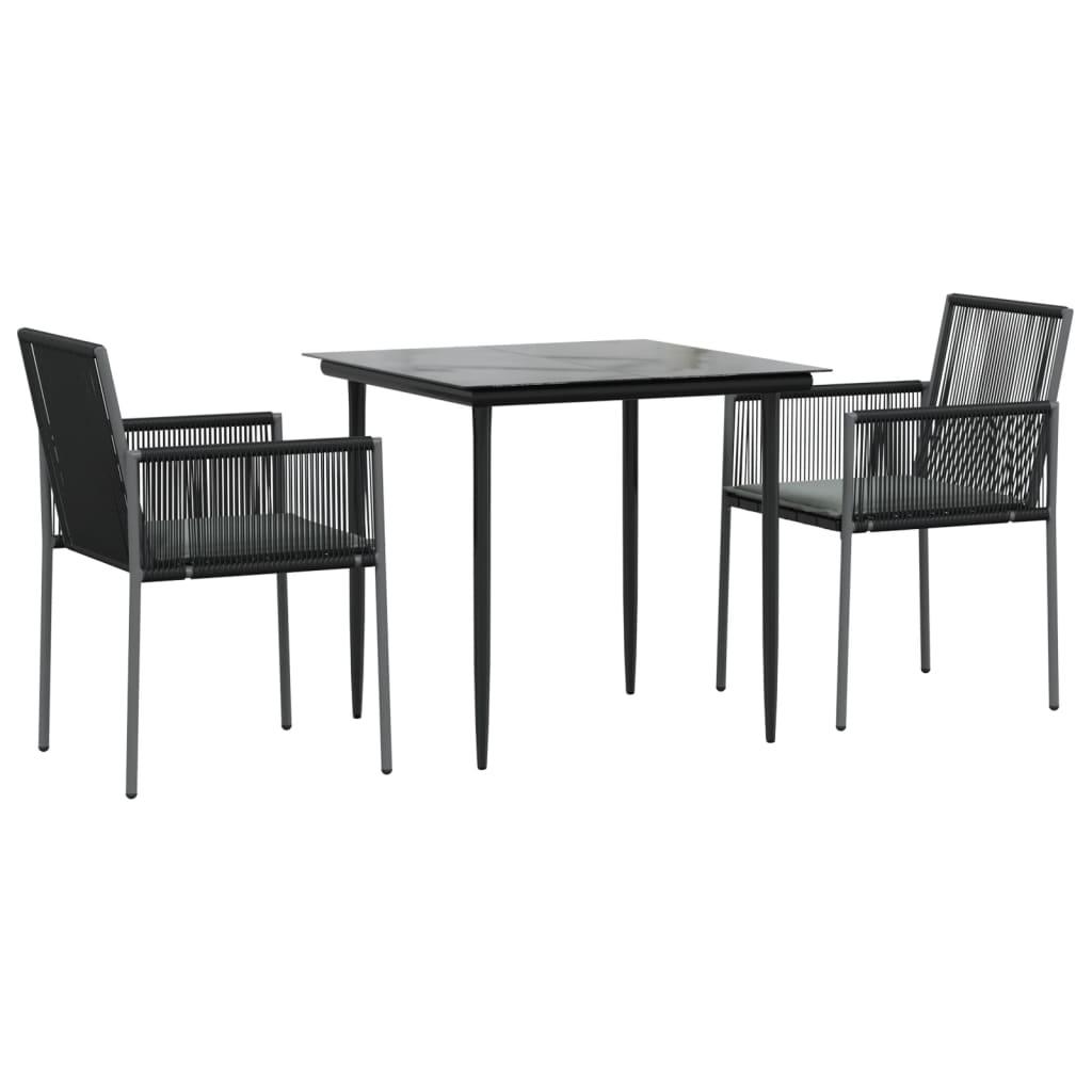 3 Piece Garden Dining Set with Cushions Black Poly Rattan and Steel