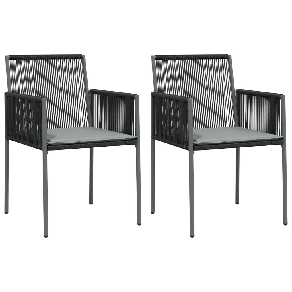 3 Piece Garden Dining Set with Cushions Black Poly Rattan and Steel