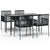 5 Piece Garden Dining Set with Cushions Black Poly Rattan and Steel