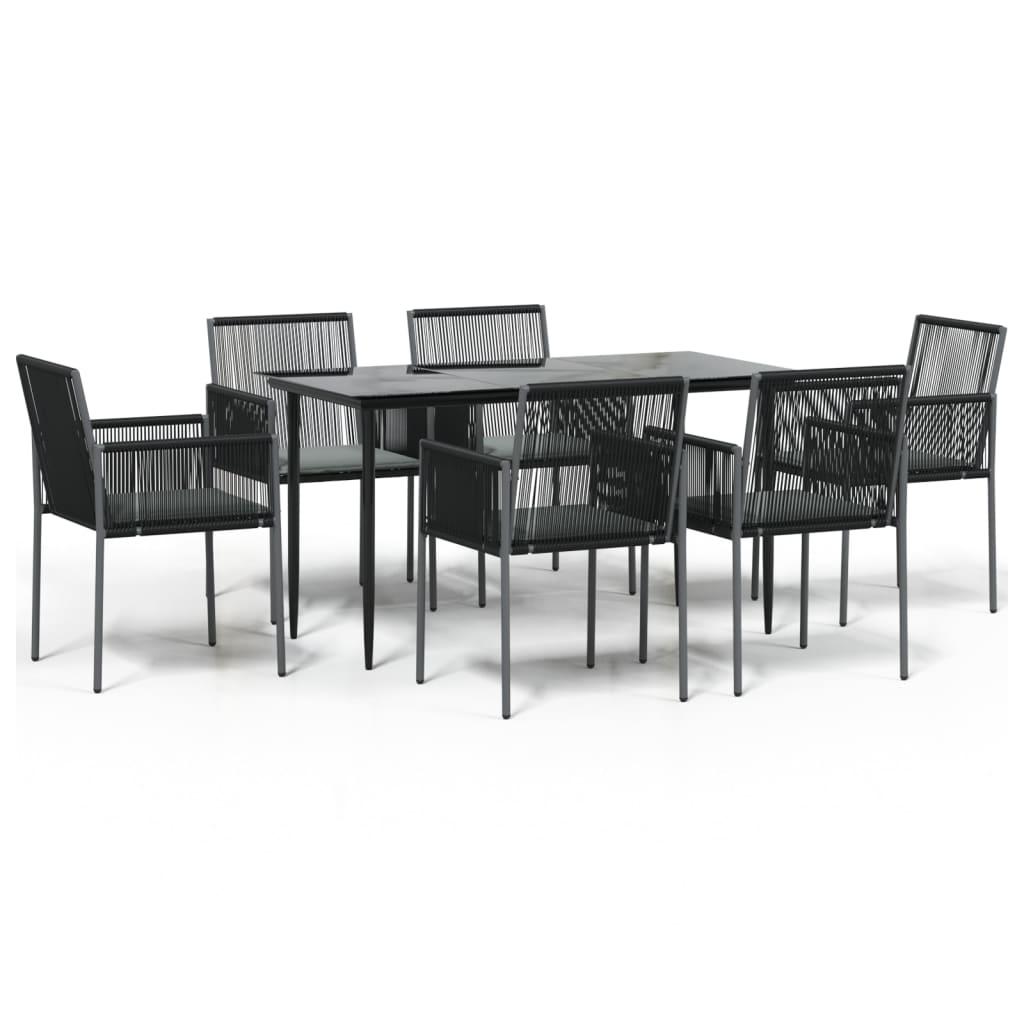 7 Piece Garden Dining Set with Cushions Black Poly Rattan and Steel