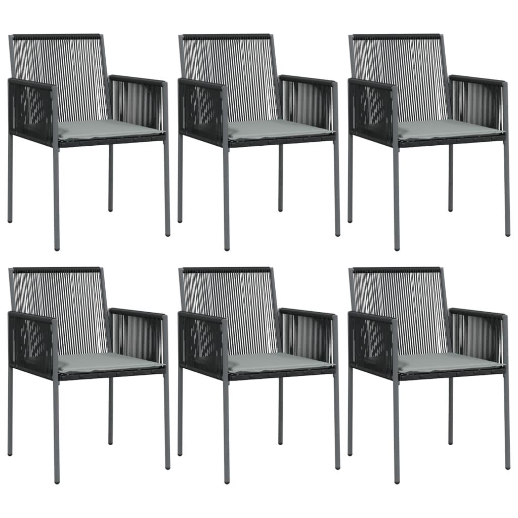 7 Piece Garden Dining Set with Cushions Black Poly Rattan and Steel