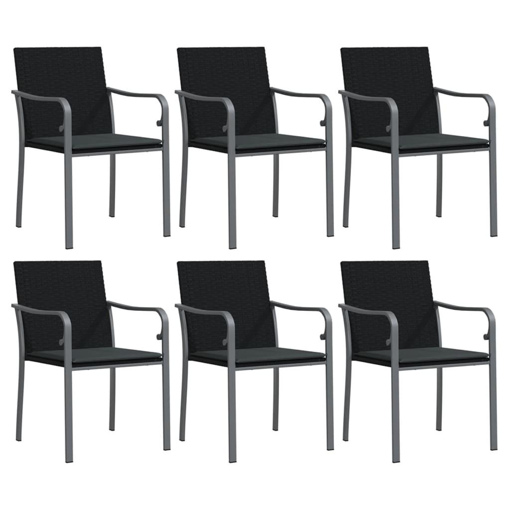 Garden Chairs with Cushions 6 pcs Black 56x59x84 cm Poly Rattan