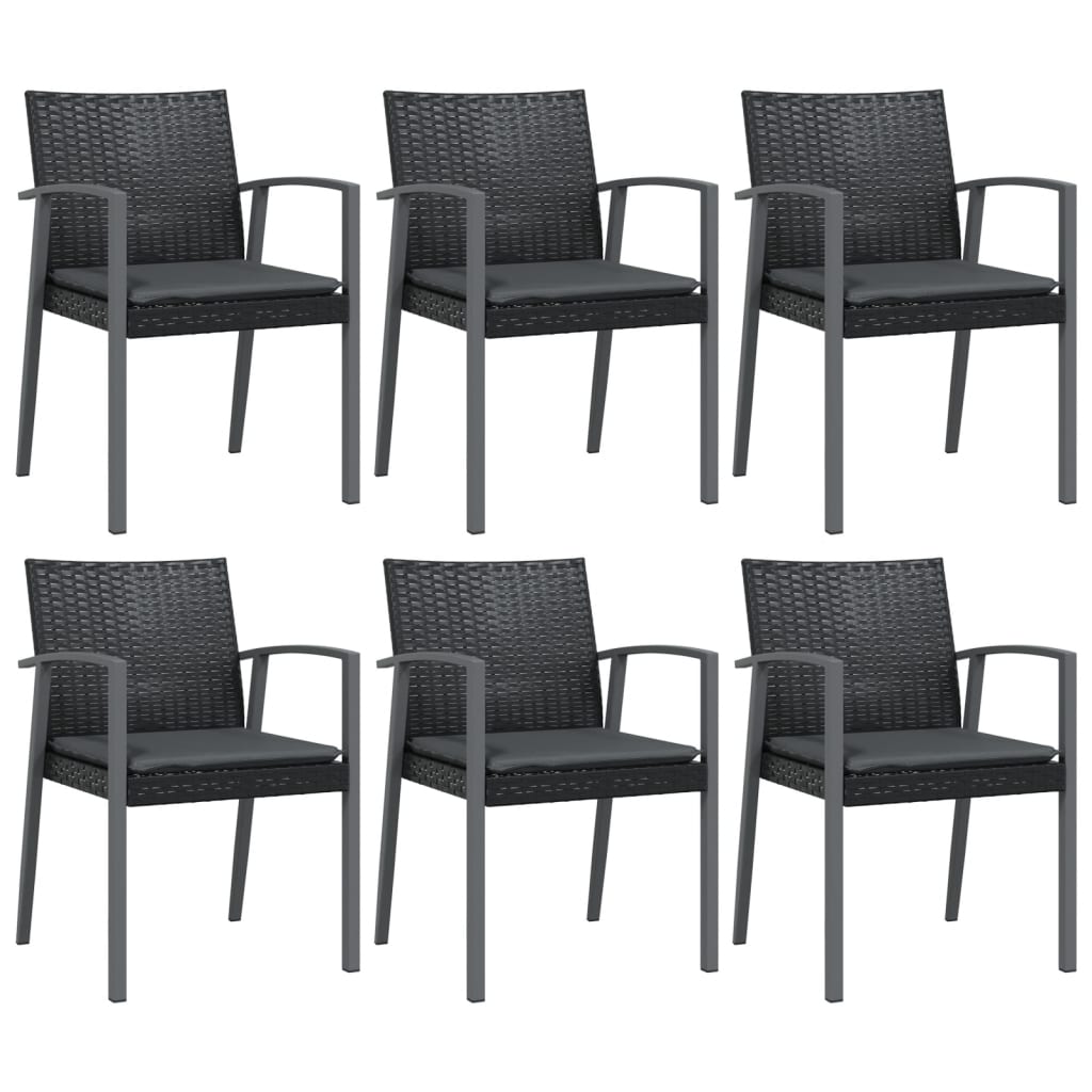 Garden Chairs with Cushions 6 pcs Black 56.5x57x83 cm Poly Rattan