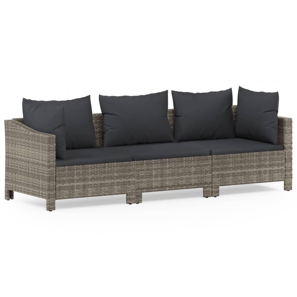 3 Piece Garden Lounge Set with Cushions Grey Poly Rattan