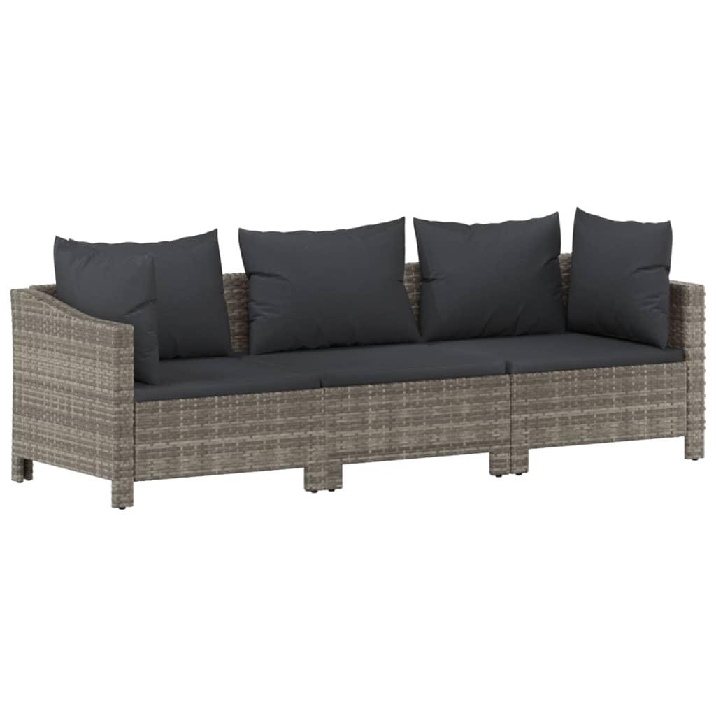 3 Piece Garden Lounge Set with Cushions Grey Poly Rattan