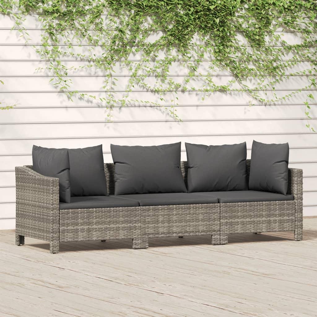 3 Piece Garden Lounge Set with Cushions Grey Poly Rattan