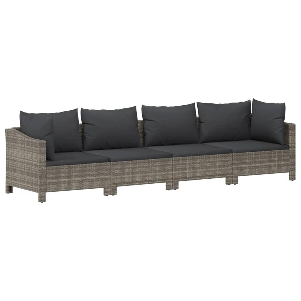 5 Piece Garden Lounge Set with Cushions Grey Poly Rattan