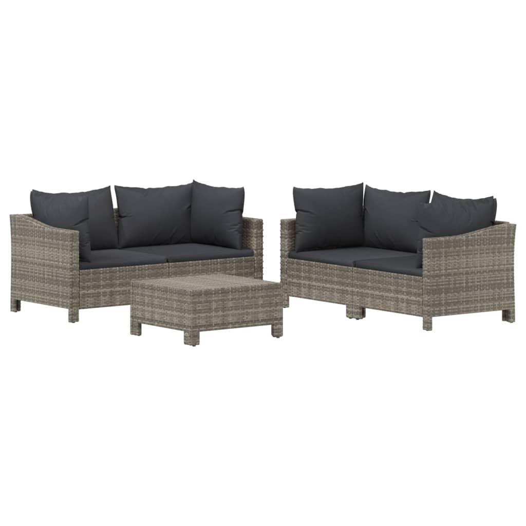 5 Piece Garden Lounge Set with Cushions Grey Poly Rattan