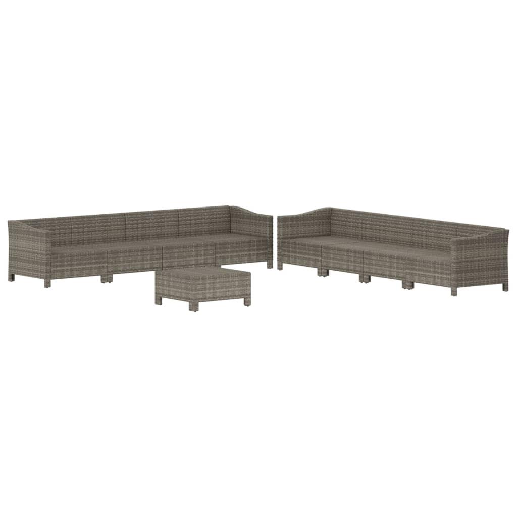 9 Piece Garden Lounge Set with Cushions Grey Poly Rattan