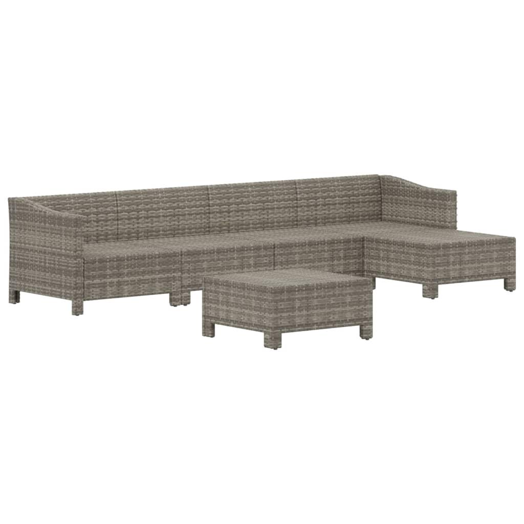 6 Piece Garden Lounge Set with Cushions Grey Poly Rattan