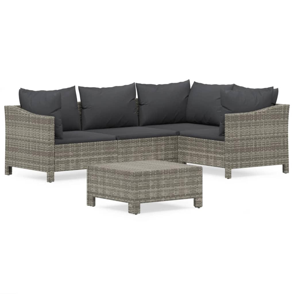 5 Piece Garden Lounge Set with Cushions Grey Poly Rattan