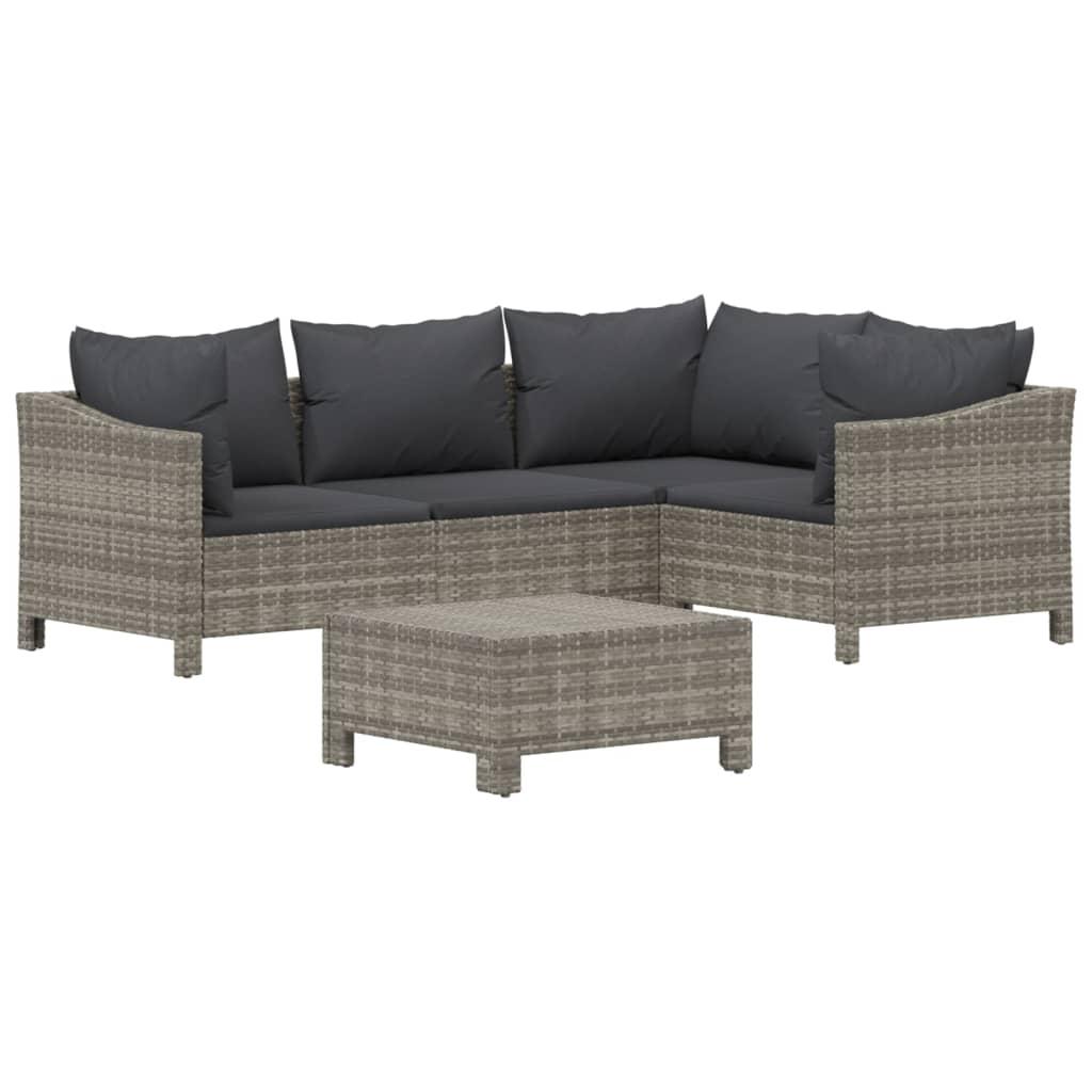 5 Piece Garden Lounge Set with Cushions Grey Poly Rattan