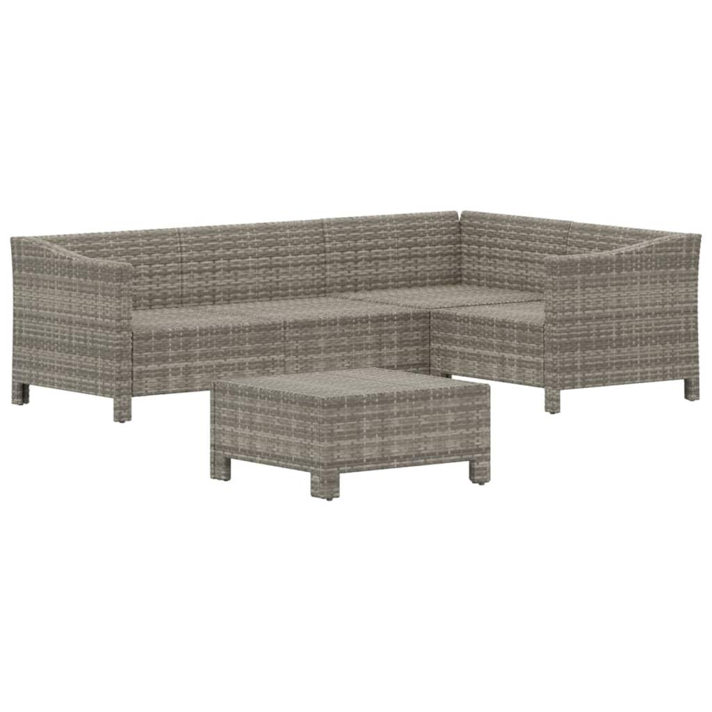 5 Piece Garden Lounge Set with Cushions Grey Poly Rattan