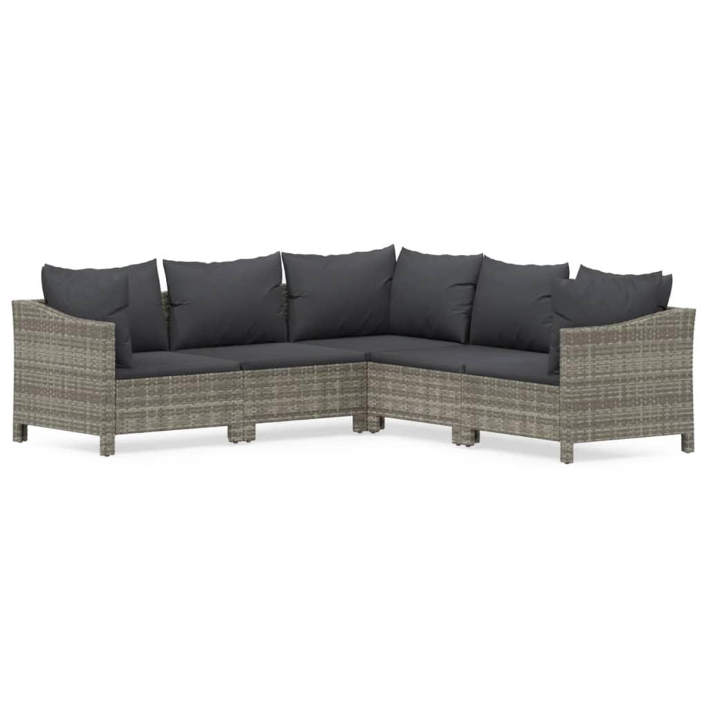 5 Piece Garden Lounge Set with Cushions Grey Poly Rattan