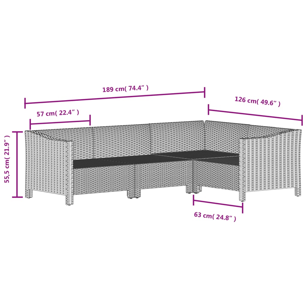 5 Piece Garden Lounge Set with Cushions Grey Poly Rattan