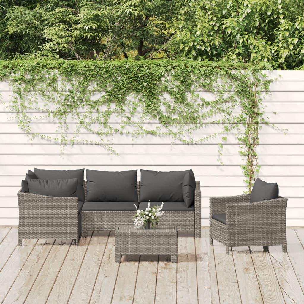 6 Piece Garden Lounge Set with Cushions Grey Poly Rattan