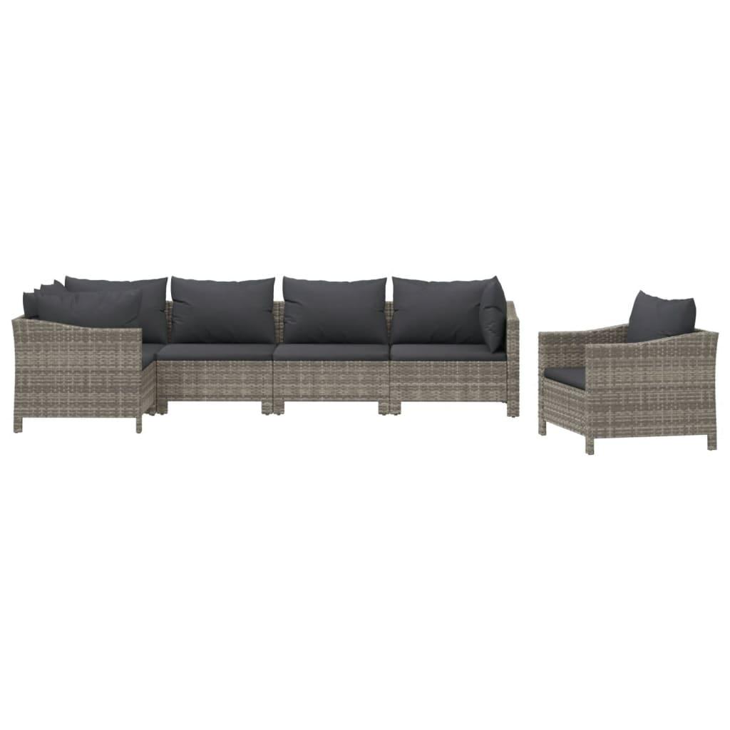 6 Piece Garden Lounge Set with Cushions Grey Poly Rattan