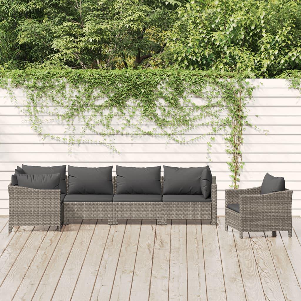 6 Piece Garden Lounge Set with Cushions Grey Poly Rattan