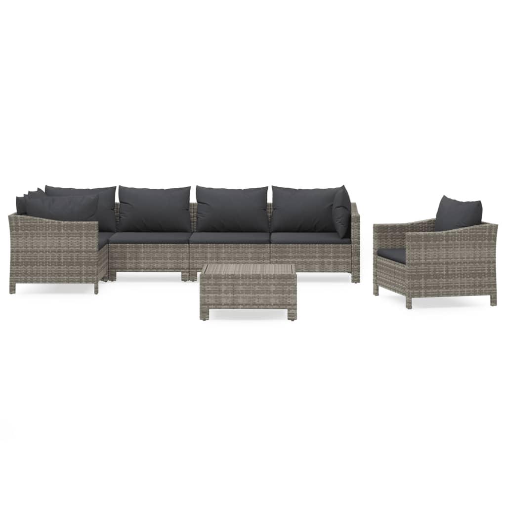 7 Piece Garden Lounge Set with Cushions Grey Poly Rattan