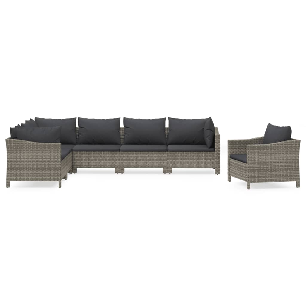 7 Piece Garden Lounge Set with Cushions Grey Poly Rattan