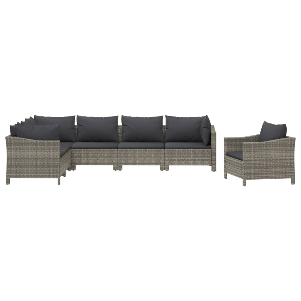 7 Piece Garden Lounge Set with Cushions Grey Poly Rattan