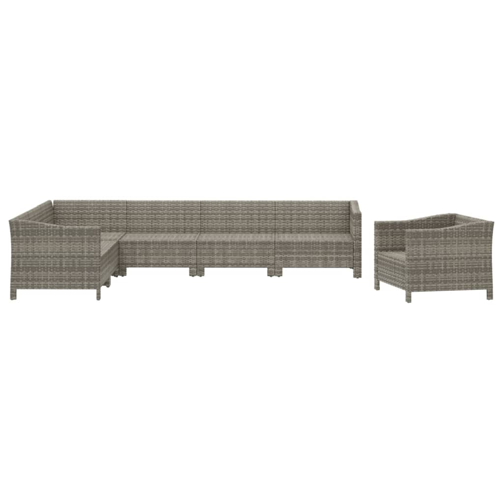 7 Piece Garden Lounge Set with Cushions Grey Poly Rattan