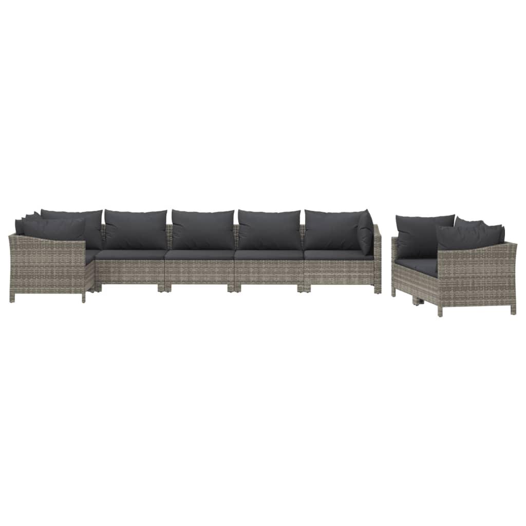 8 Piece Garden Lounge Set with Cushions Grey Poly Rattan