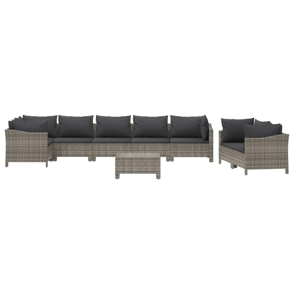 9 Piece Garden Lounge Set with Cushions Grey Poly Rattan