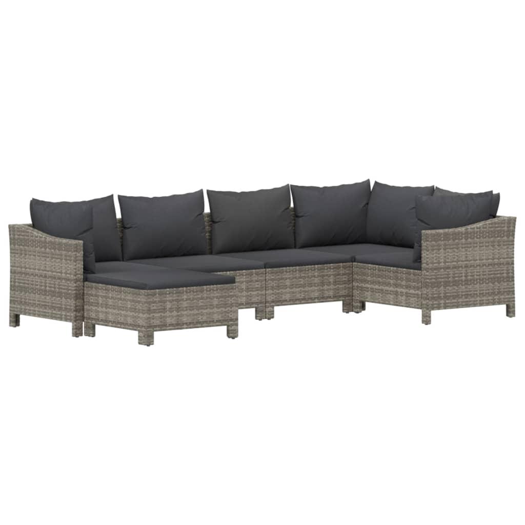 6 Piece Garden Lounge Set with Cushions Grey Poly Rattan