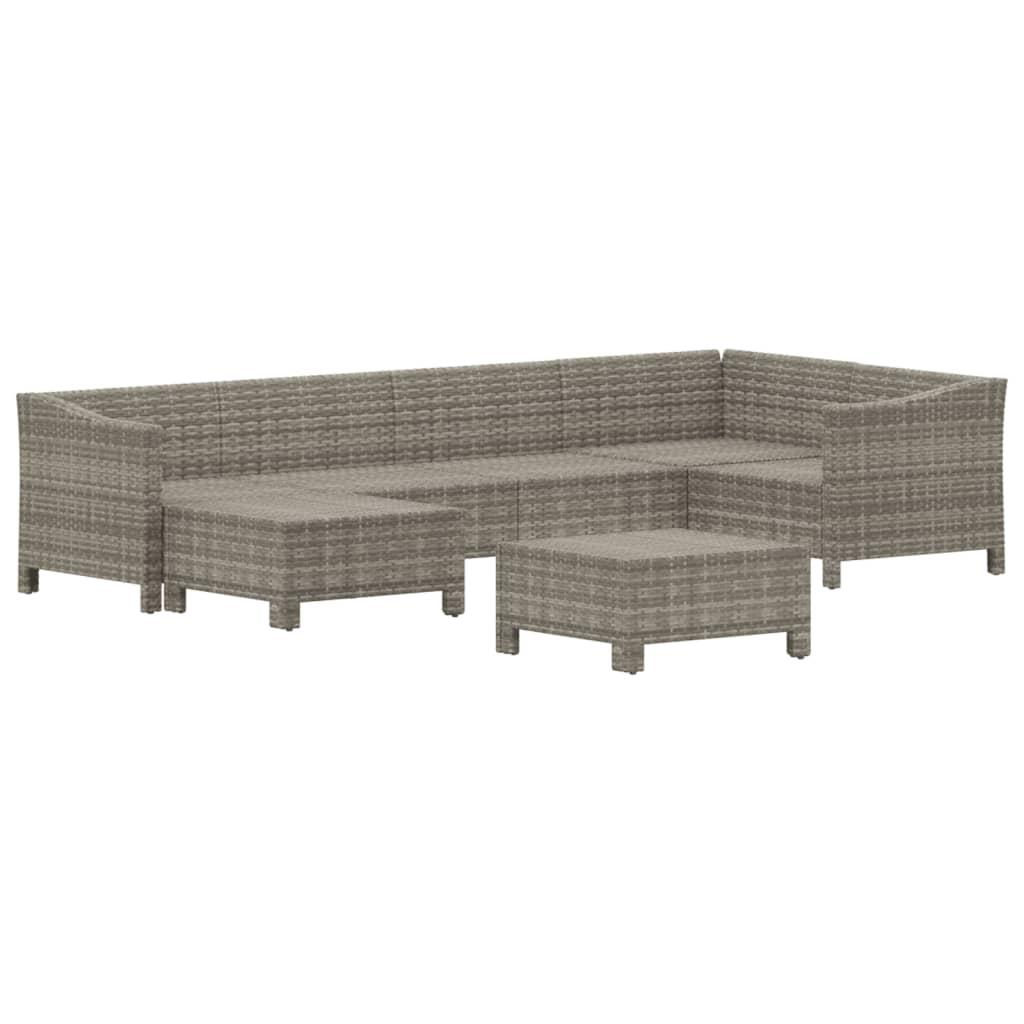 7 Piece Garden Lounge Set with Cushions Grey Poly Rattan