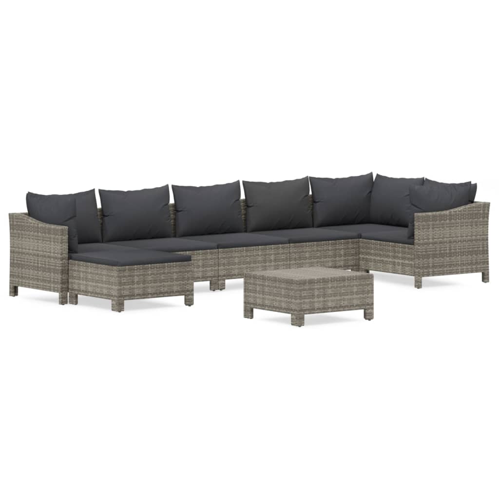 8 Piece Garden Lounge Set with Cushions Grey Poly Rattan